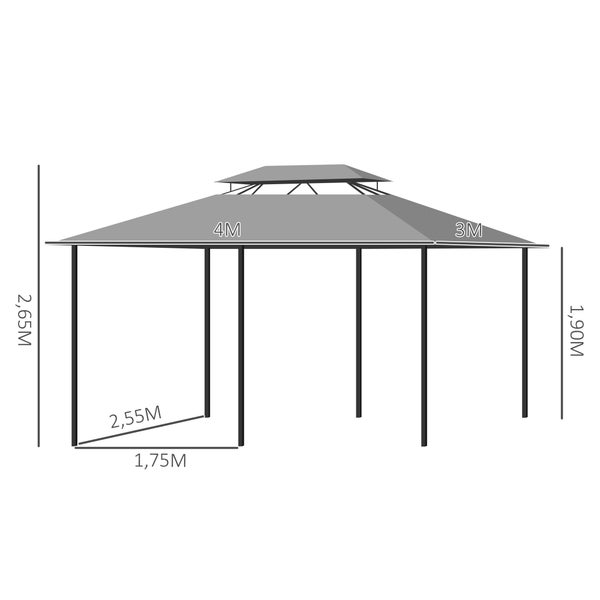 Outsunny Pavillon, 300L x 400B x 265H cm, Stahl, Polyester-Gewebe, Dunkelgrau
