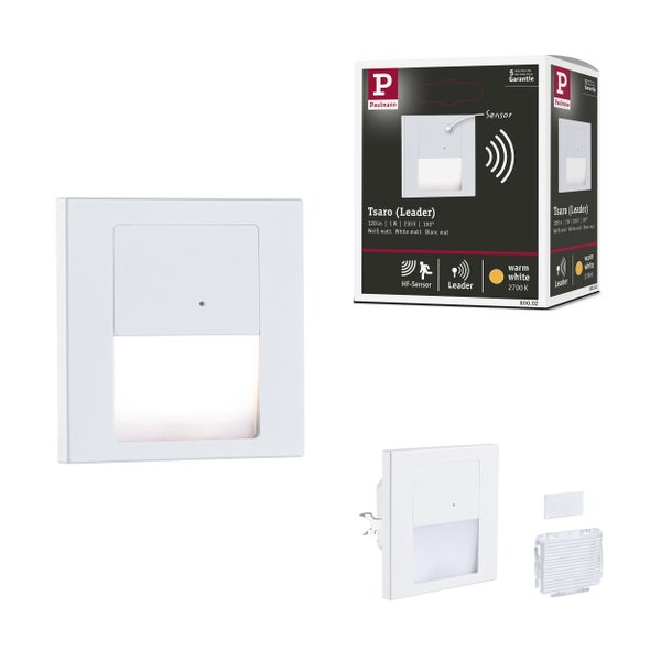 LED Wandeinbauleuchte Tsaro eckig 80x36mm 1W 80lm 230V 2700K Weiß matt