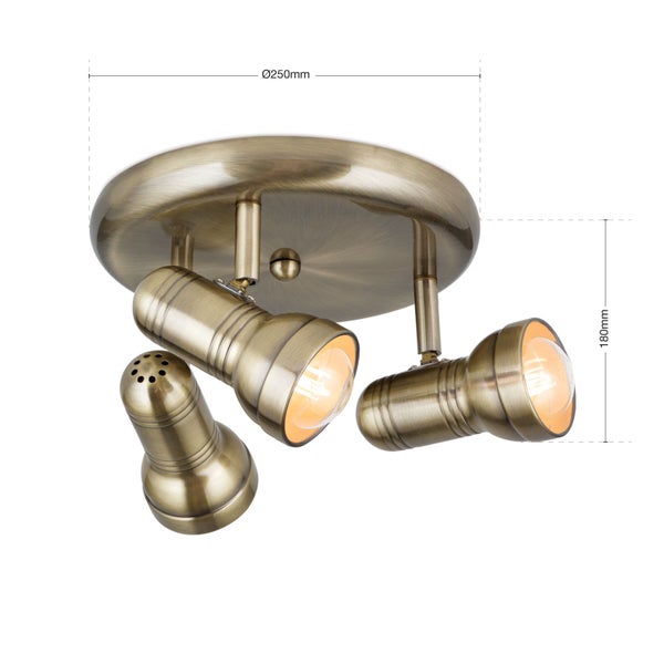 Strahler Retro Wilhelm 3-flammig E27 Rund Antik – Retro Spotleuchte Innenbeleuchtung