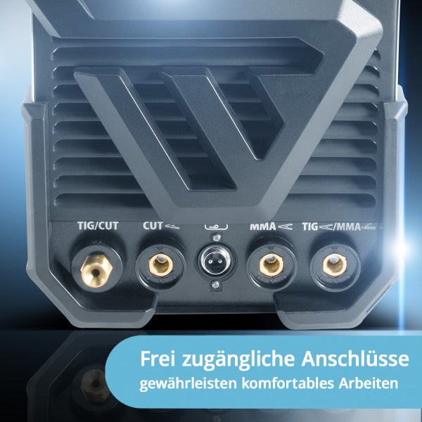 Anschlüsse eines Schweissgerätes für TIG/CUT, CUT und MMA/TIG/MMA