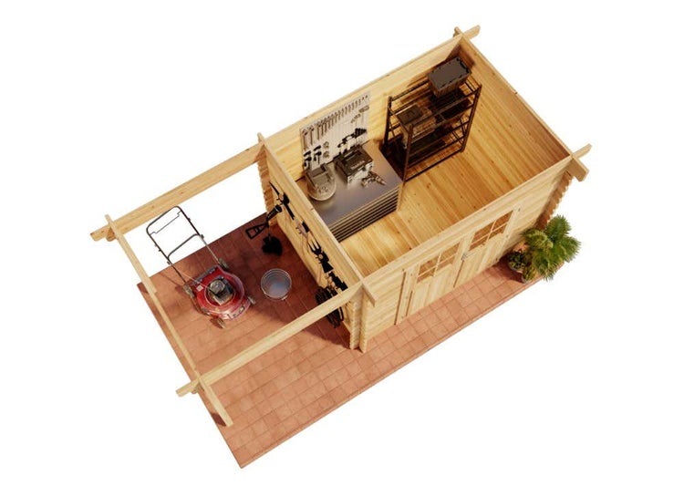Alpholz Gartenhaus Korfu mit Schleppdach Gartenhaus aus Holz in natur, Holzhaus mit 28 mm Wandstärke inklusive Schleppdach, Blockbohlenhaus mit Montagematerial imprägniert 4,4x2,3m