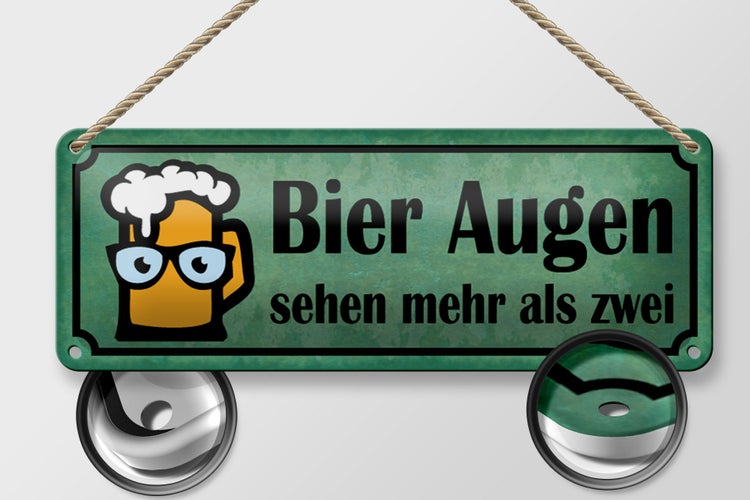 Blechschild Spruch 27x10cm Bier Augen sehen mehr als zwei Dekoration