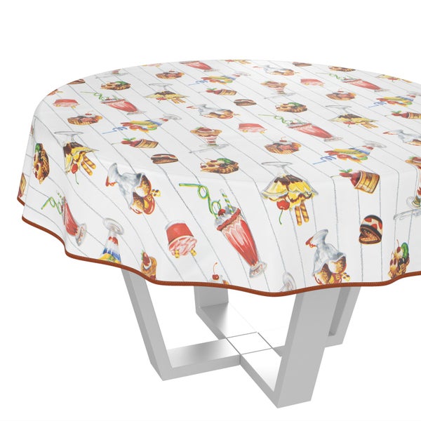 Runder Tisch mit Tischdecke mit Eiscreme-Motiv