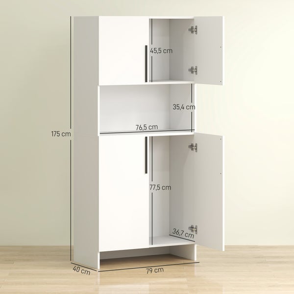 HOMCOM Küchenschrank, Hochschrank mit Mikrowellenablage, Buffetschrank mit Soft-Close-Tür, Aufbewahrungsschrank Vitrinenschrank für Küche Esszimmer 79x40x175 cm Weiß