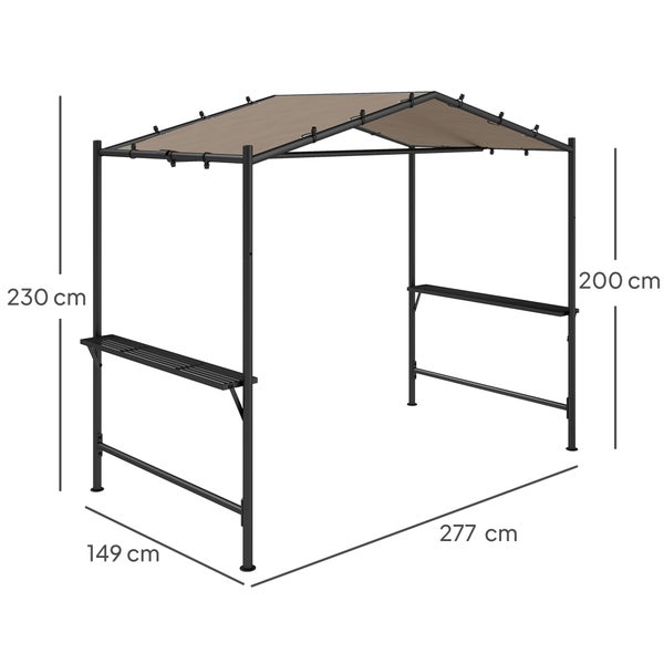 Outsunny Grillpavillon 277 x 149 x 230 cm wasserdicht flammhemmend Gartenpavillon mit Seitenregalen, Gartenlauben mit UV-Schutz, BBQ Pavillon aus Stahl, Gartenzelt Grillzelt für Party BBQ, Khaki