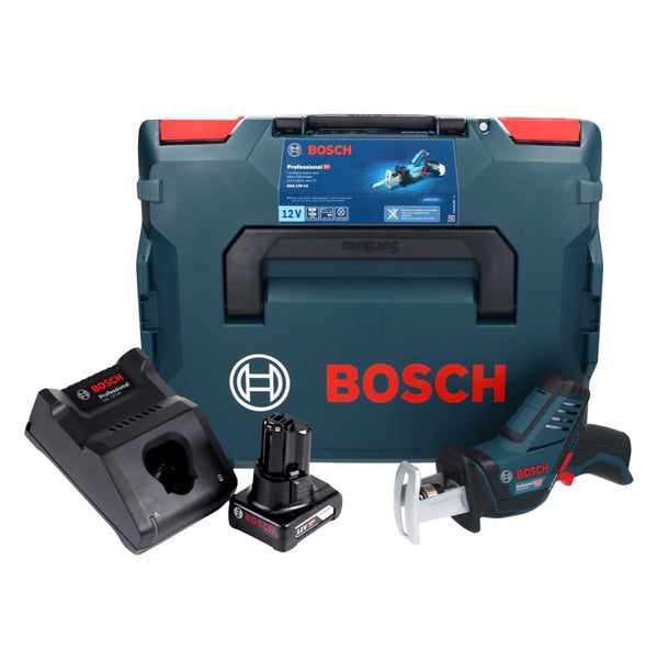 Bosch Professional Akku-Säbelsäge GSA 12 Volt 14 Set in Blau inklusive Akku, Ladegerät und Transportkoffer.