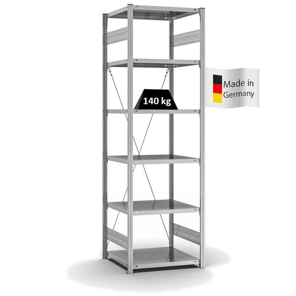 PROREGAL Fachbodenregal Stecksystem T-Profil Light-Duty Grundregal HxBxT 250 x 75 x 60 cm 6 Ebenen Fachlast 140 kg Einseitig Nutzbar Verzinkt