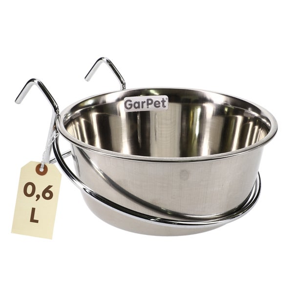 GarPet Hundenapf aus Edelstahl mit Halterung, Fassungsvermögen 0,6 Liter