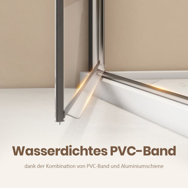 Detail einer Duschkabine mit wasserdichtem PVC-Band und Aluminiumschienen