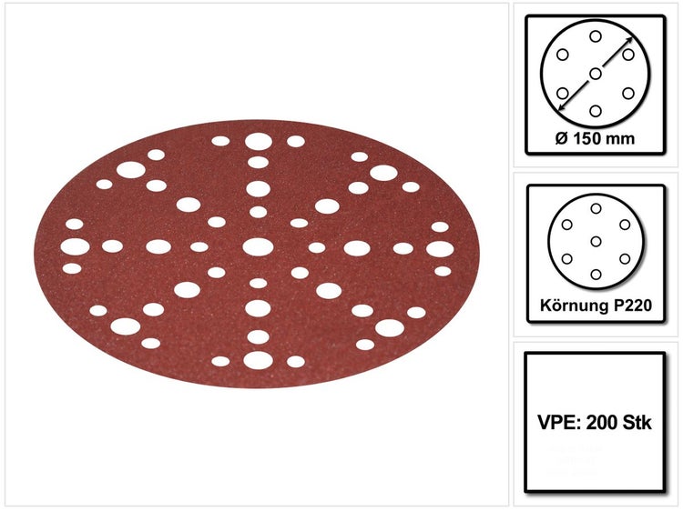 Festool STF D150/48 Schleifscheiben Rubin 2 P220 150 mm 200 Stk. ( 4x 575193 ) für RO 150, ES 150, ETS 150, ETS EC 150, LEX 150, WTS 150, HSK-D 150