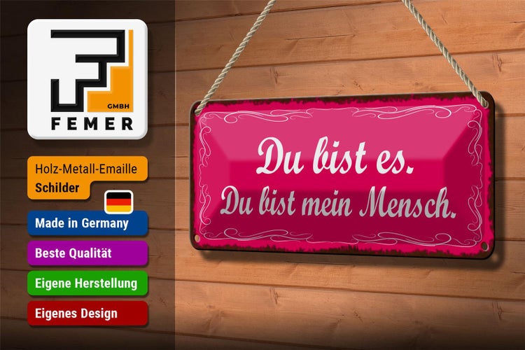 Blechschild Spruch 27x10cm Du bist es du bist mein Mensch Dekoration