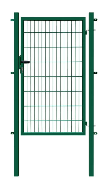 Gartentür aus Metallgitter mit Schloss und Schlüssel