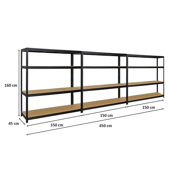 PROREGAL Mega Deal 2er-Set Schwerlastregal Giant Elephant 160x150x45cm mit 4 Ebenen Fachlast 200kg Schwarz