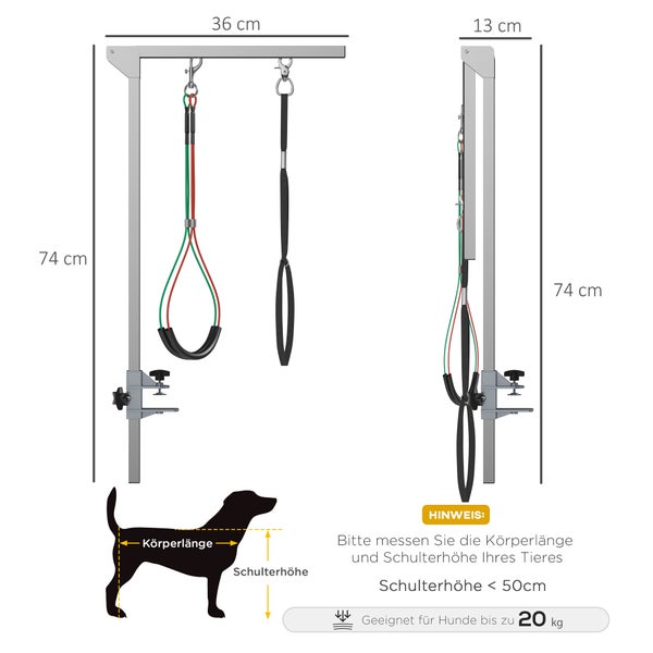 PawHut Haustier Fellpflege Arm, 36L x 8B x 74H cm, Aluminum, Edelstahl, Silber