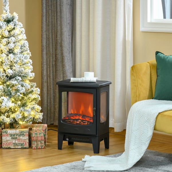 Abmessungen eines Elektrokamins neben einer 180 cm großen Person zur Größenorientierung.