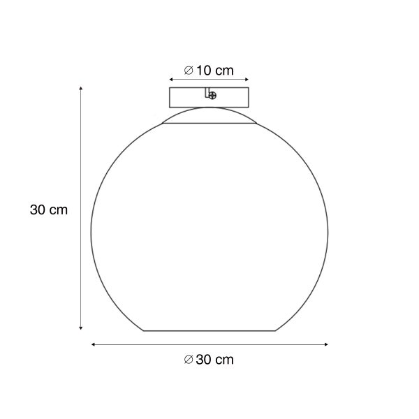 Technische Zeichnung einer Leuchte mit den Massen: Höhe 30 cm, Durchmesser des Korpus 30 cm und Durchmesser der Aufhängung 10 cm.
