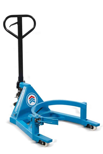 HanseLifter Fasslifter aus Metall für den Transport von 200 Liter Fässern, mit Handgriff und Rollen.