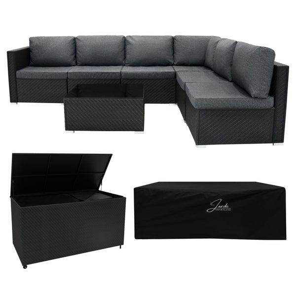 Serafina Rattan Modulares 7-teiliges Möbelset mit Aufbewahrungsbox 996L - Schwarz
