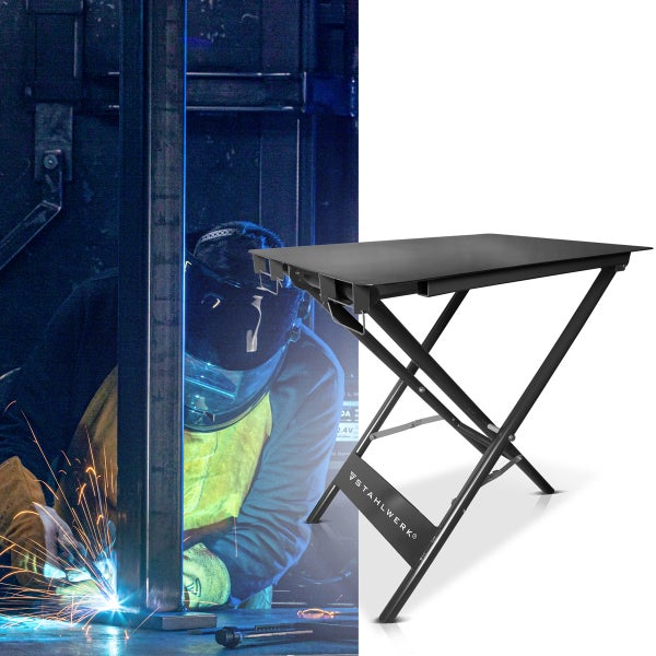 Zusammengeklappter Schweißtisch für den mobilen Einsatz