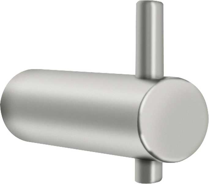 Zylindrischer Wandhaken aus silberfarbenem Edelstahl.