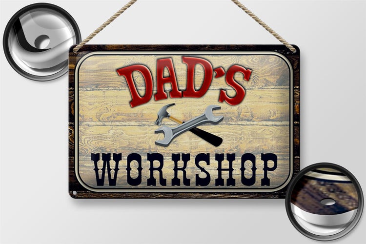 Blechschild Hinweis 30x20cm Dad´s Workshop Werkzeug