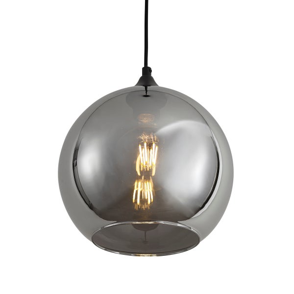Hängeleuchte mit runder, verspiegelter Glasschirm und sichtbarem Leuchtmittel