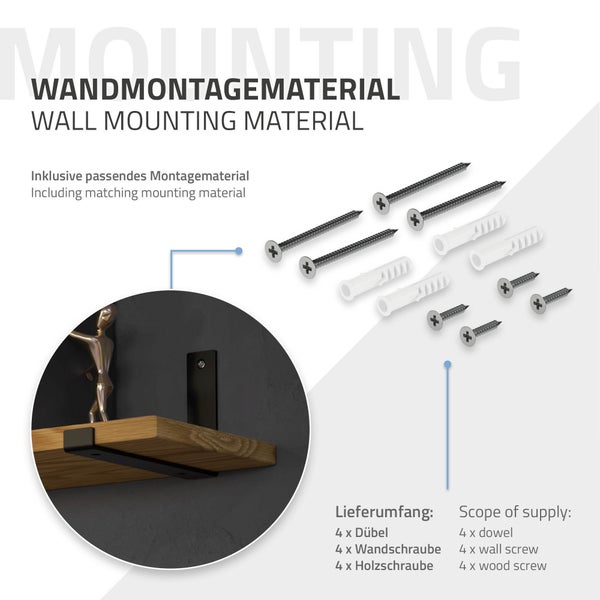 ML-Design 8 Stück Regalhalterung, 25x4x14 cm, Schwarz, Metall, 10 Zoll Regalhalterungen, Industrielle Regalwinkel, Regalträger für Wandmontage, 90 Grad Wandhalterung, L-Form Wandregal, inkl. Schrauben