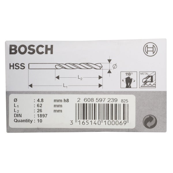 Bosch Karosseriebohrer HSS-R DIN 1897 4,8 x 26 x 62 mm - 2608597239