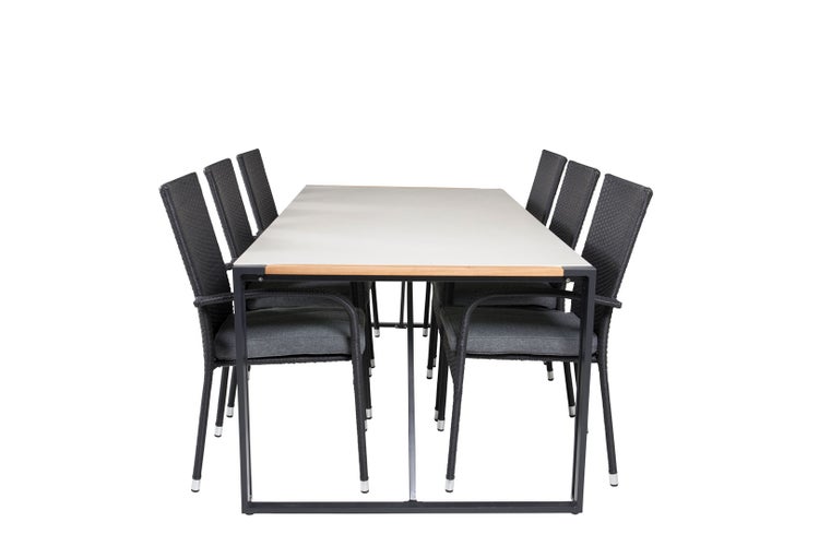 Texas Gartenset Tisch 100x200cm und 6 Stühle Anna schwarz, grau, natur. 100 X 200 X 73 cm