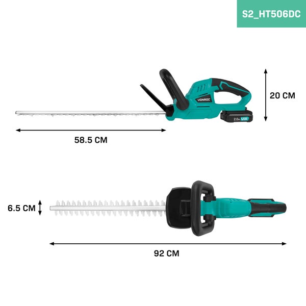 VONROC Akku-Heckenschere 20V – 520mm | Inkl. 2x 2.0Ah Akkus und Ladegerät