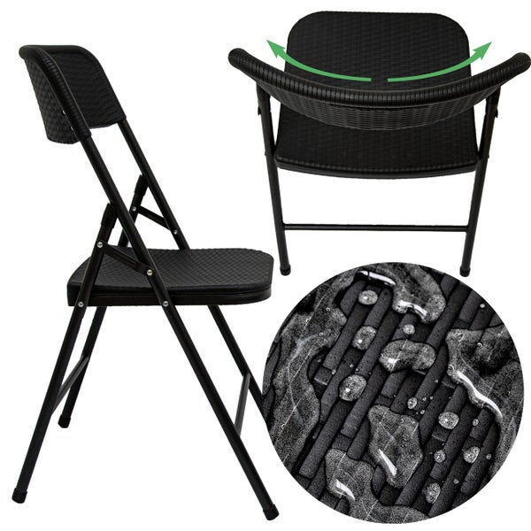 AMANKA 6er Set Klappstuhl bis 150kg - 50x46x83,5 Balkonstuhl in Rattan-Optik - Gartenstuhl Schwarz