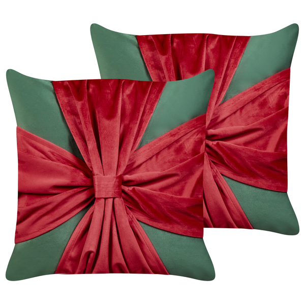 Dekokissen 2er Set MARSHMALLOW Samtstoff 45 x 45 cm Rot Grün Weihnachtsmotiv