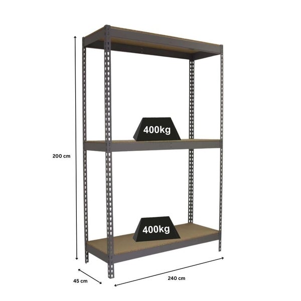 PROREGAL Schwerlastregal Wood Beast Three HxBxT 200 x 240 x 45 cm 3 Ebenen Fachlast 400 kg Grau