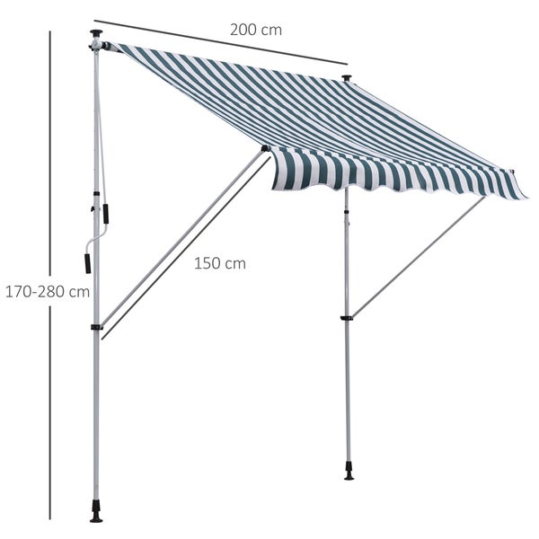 Outsunny Markise, Klemmmarkise, 200 x 150cm, Alu, Grün