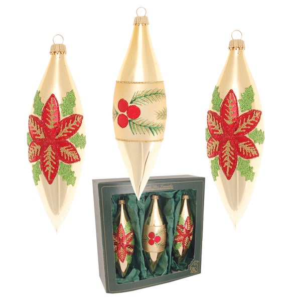 Weihnachtsstern & Beeren, 3er Set, Oliven, gold glanz/rot, 15 cm, 3 Stck., Weihnachtsbaumkugeln, Christbaumschmuck, Weihnachtsbaumanhänger