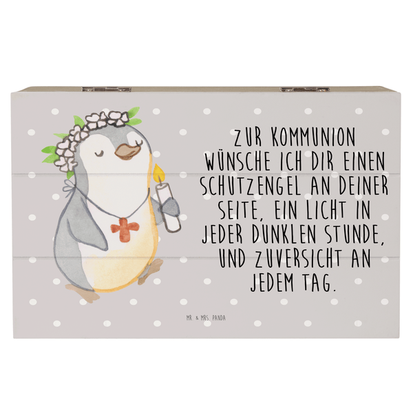 Mr. & Mrs. Panda 19 x 12 cm Holzkiste Pinguin Kommunion Mädchen - Grau Pastell