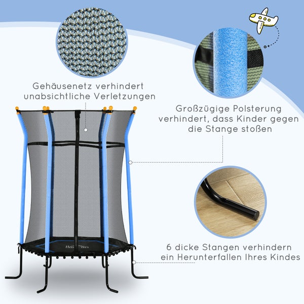 Trampolin mit Sicherheitsnetz und gepolsterten Stangen