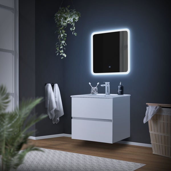 ML-Design Badspiegel, Weiß, Led-Spiegel mit Touchschalter 60 x 60 cm, Glas, Badezimmerspiegel mit Beleuchtung, Spiegel, Wandspiegel, Touch-Bedienung, Lichtspiegel, Badezimmer Spiegel mit LED-Licht