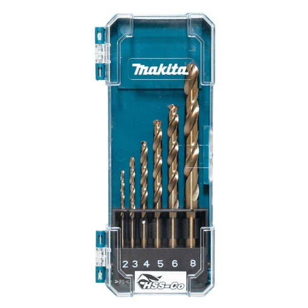 Makita Logo, Satz HSS-Co Metallbohrer im Koffer, Größen 2, 3, 4, 5, 6 und 8 Millimeter
