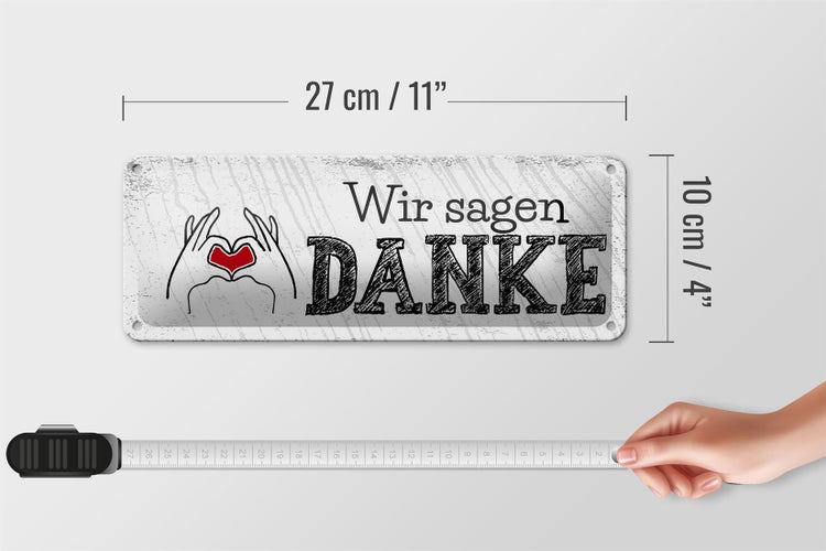 Blechschild Spruch wir sagen danke Herz 27x10cm Dekoration