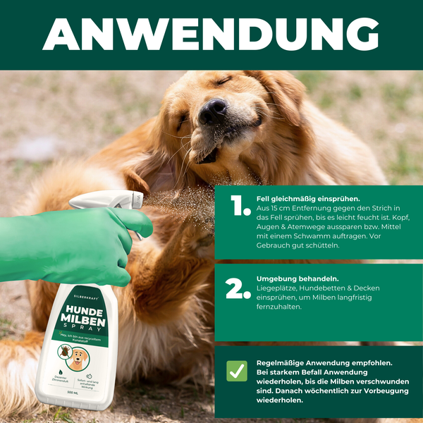 Silberkraft Milbenspray Hund 500 ml, Effektiver Schutz gegen Milben, Milbenschutz für Hunde, Anti-Milben-Mittel für Fell & Schlafplätze