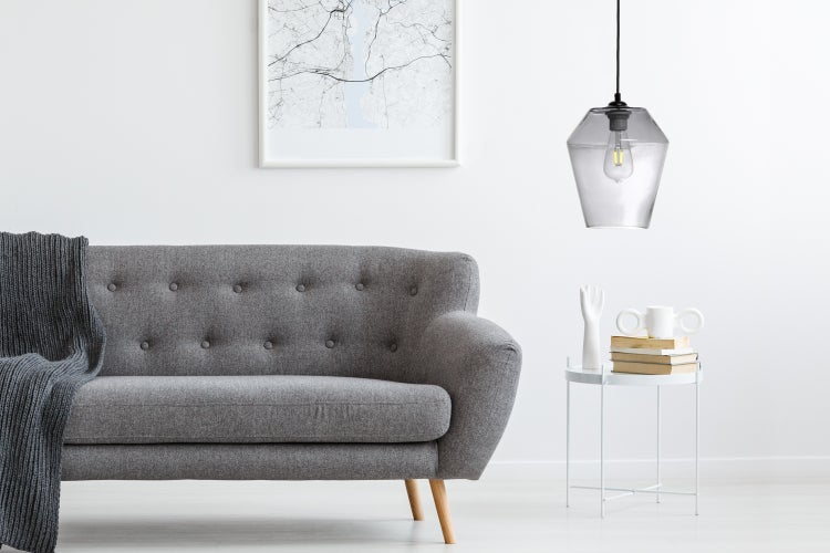 Design Glas Pendelleuchte Grau, Hängelampe Glaskugel 30 cm | Wohnzimmer Esszimmer Leuchte