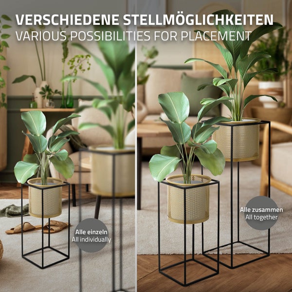 ML-Design Blumenständer 6er Set, Schwarz-Gold, 21x21x47/25x25x71 cm, aus Stahl, Blumentopfständer mit Übertopf, Metall Pflanzenständer, Blumentopfhalter 6-tlg, Pflanztopf Deko Blumensäule Blumenhocker