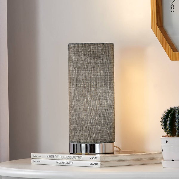 Lindby Tischlampe Ronja ( Touchdimmer) dimmbar (Modern) in Alu aus Textil (1 flammig, E14) - Tischleuchte Schreibtischlampe Nachttischlampe Touch Lampe Schlafzimmerleuchte