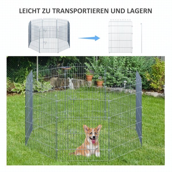 PawHut Welpenauslauf, 63B x 91H cm, Stahldraht, Silber