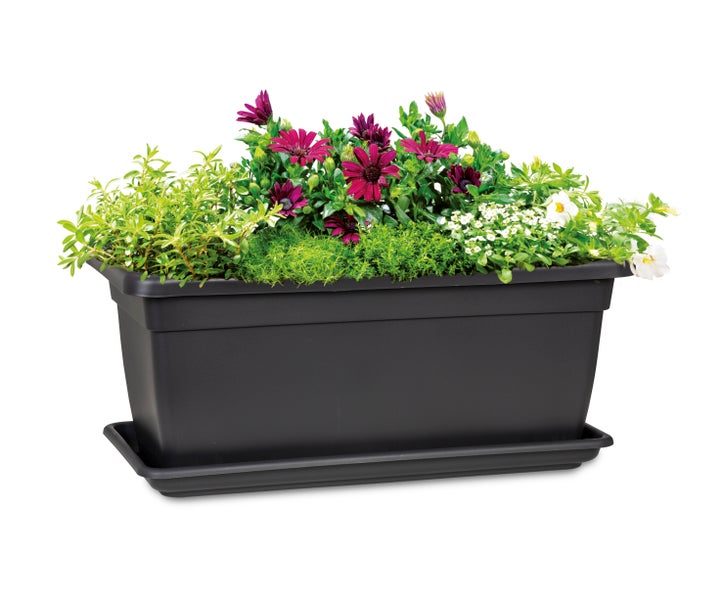 Scheurich Nora Long 80, Pflanzgefäß/Blumentopf/Pflanzkübel, rechteckig, aus Kunststoff, Farbe: Metallic Grey, 80 cm Breite, 40 cm Tiefe, 34 cm hoch, 96,6 l Vol.
