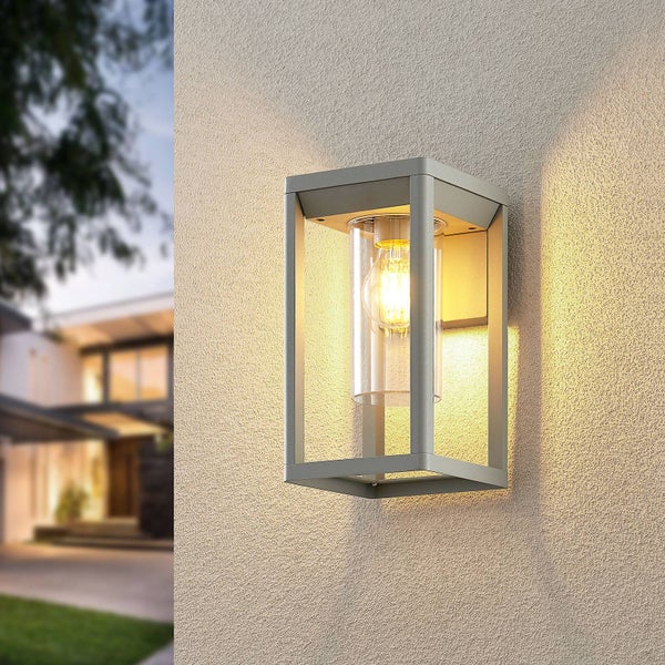 Lindby Wandleuchte außen Estami (spritzwassergeschützt (Modern) in Alu aus Aluminium (1 flammig, E27) - Außenwandleuchten Wandlampe Led Außenlampe Outdoor für Außenwand/Hauswand Haus