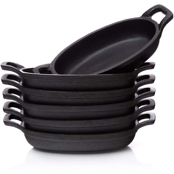 BBQ-Nerd Servierpfännchen aus Gusseisen im 6er Set |  Grillpfännchen - oval 20x9,5 cm - zum Braten Überbacken Grillen Anrichten Servieren | Gusspfännchen für einzelne Portionen