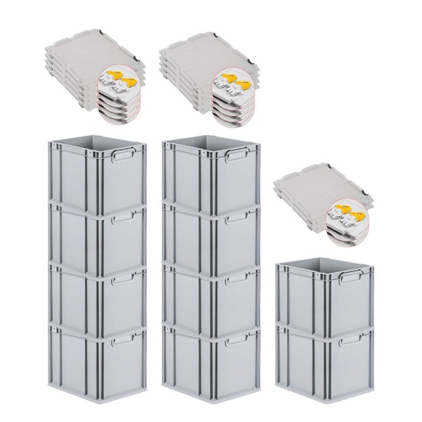 PROREGAL Spar Set 10x Eurobox Nextgen Economy Mit Scharnierdeckel & Gelben Schiebeschnappverschlüsse Griffe Geschlossen HxBxT 32 x 30 x 40 cm 30 Liter