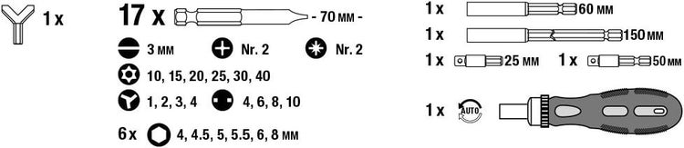 kwb Power Bit-Box 92-tlg  inkl. Bits, Bithalter mit Dauermagnet, langer Bithalter Sechskant-Schaft und Ratschen-Handgriff in stabilem Metallkoffer